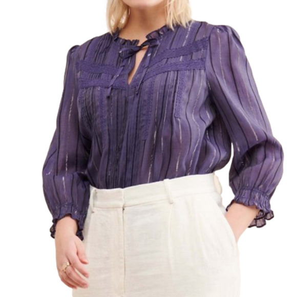 CURRENT Air Free People Pleated Hancock Puff-Sleeve Keyhole Top Size S - Picture 1 of 5